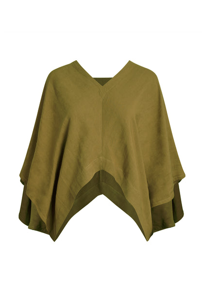 Nitrogen Linen-Blend V-Neck Poncho Blouse