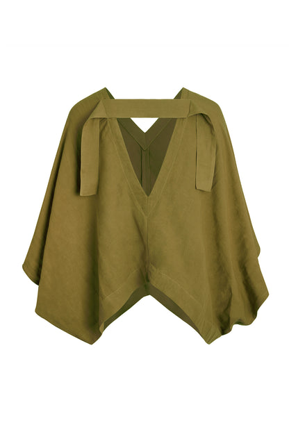 Nitrogen Linen-Blend V-Neck Poncho Blouse