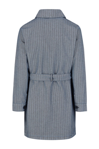 Boris Herringbone Denim Belted Round Collar Coat