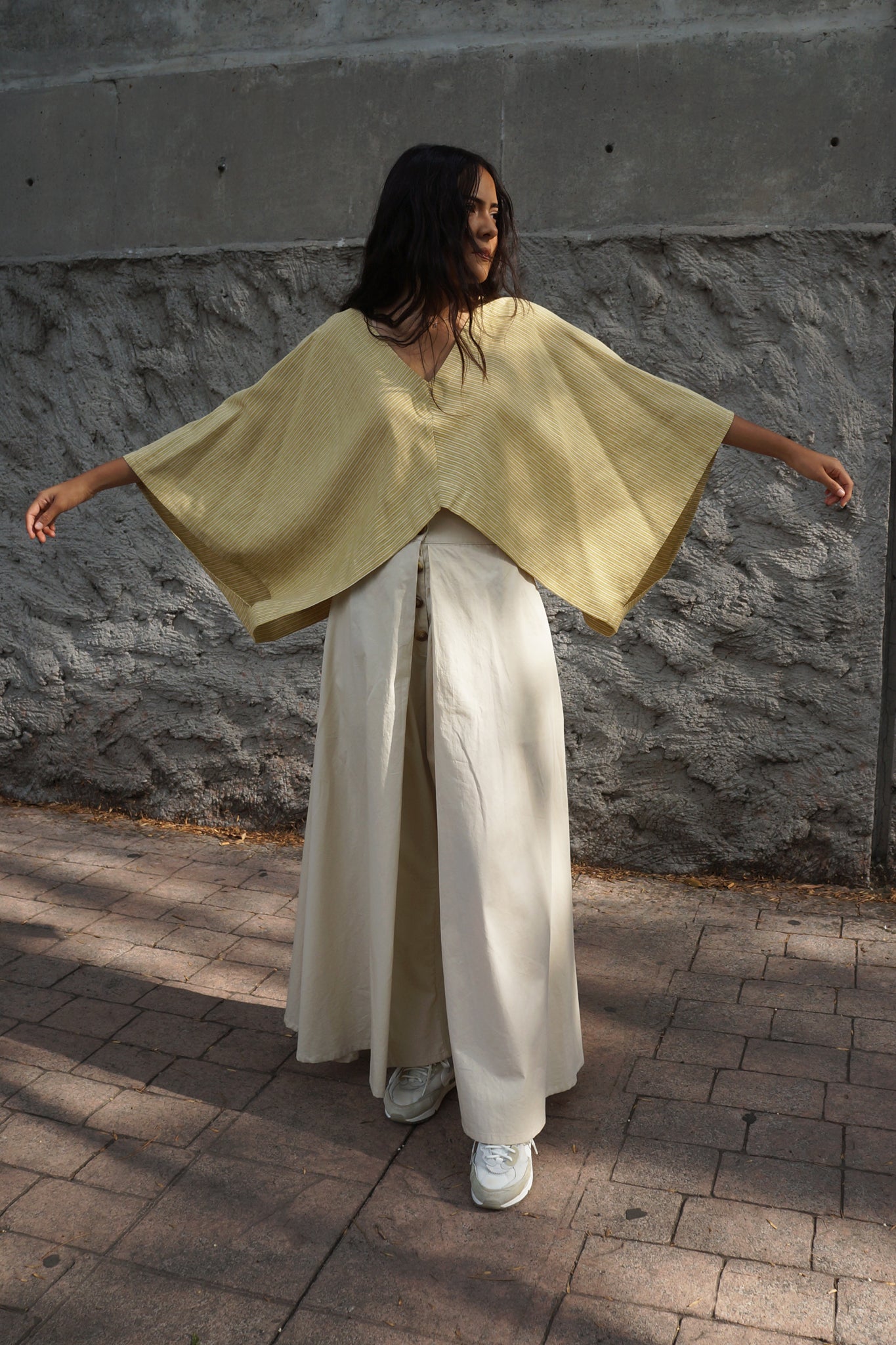 Nitrogen Linen-Blend V-Neck Poncho Blouse