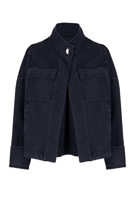 Lianne Washed Denim Multi Pocket Cropped Jacket