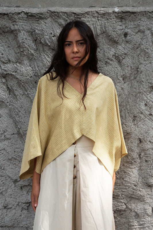 Blusa tipo poncho con escote en V en mezcla de lino Nitrogen