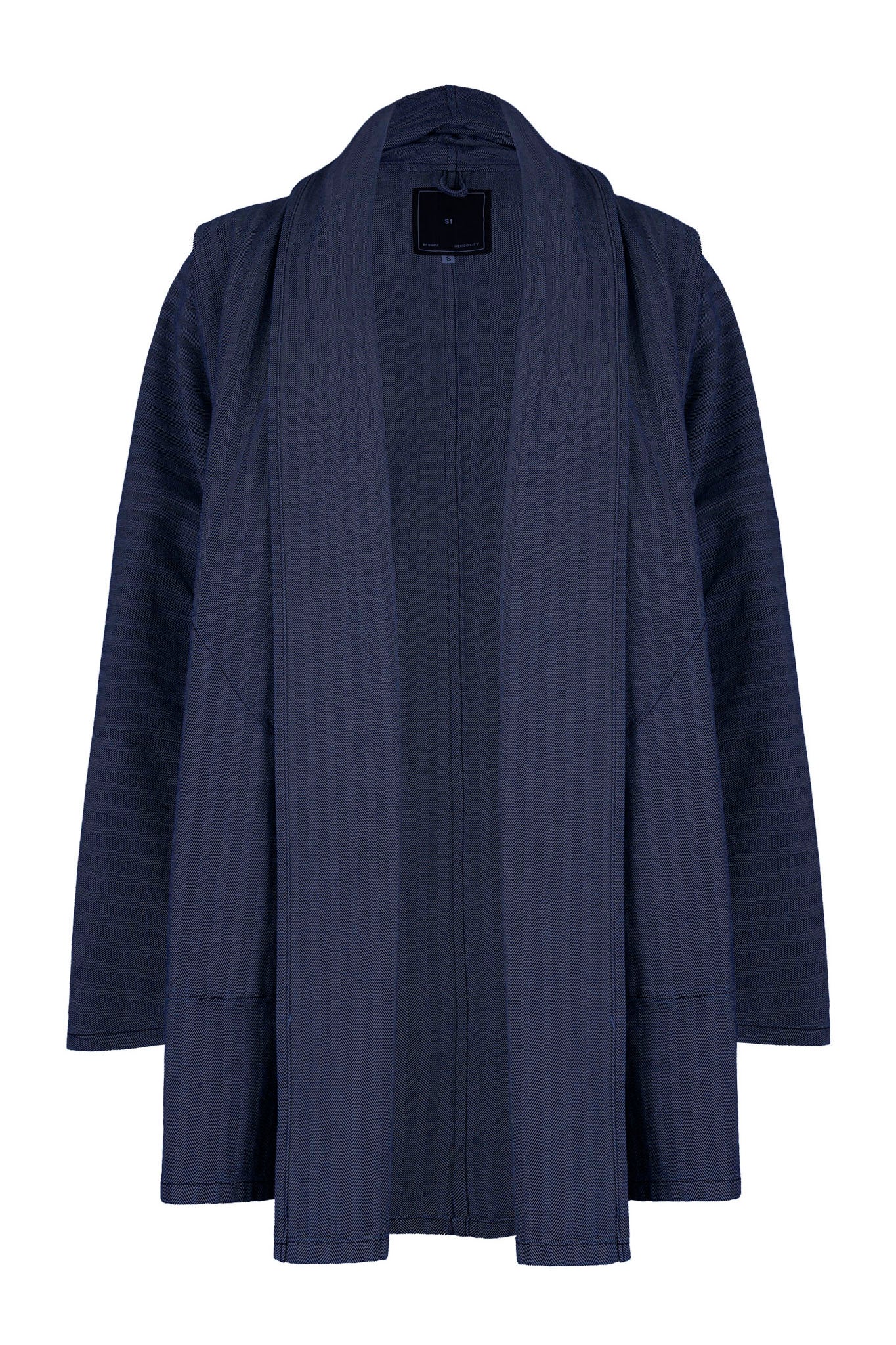 Versus Washed Herringbone Denim Open Coat