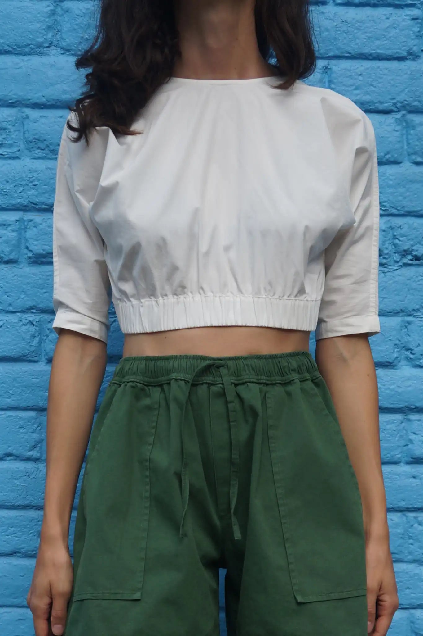 Arugula Poplin Open Back Crop Top