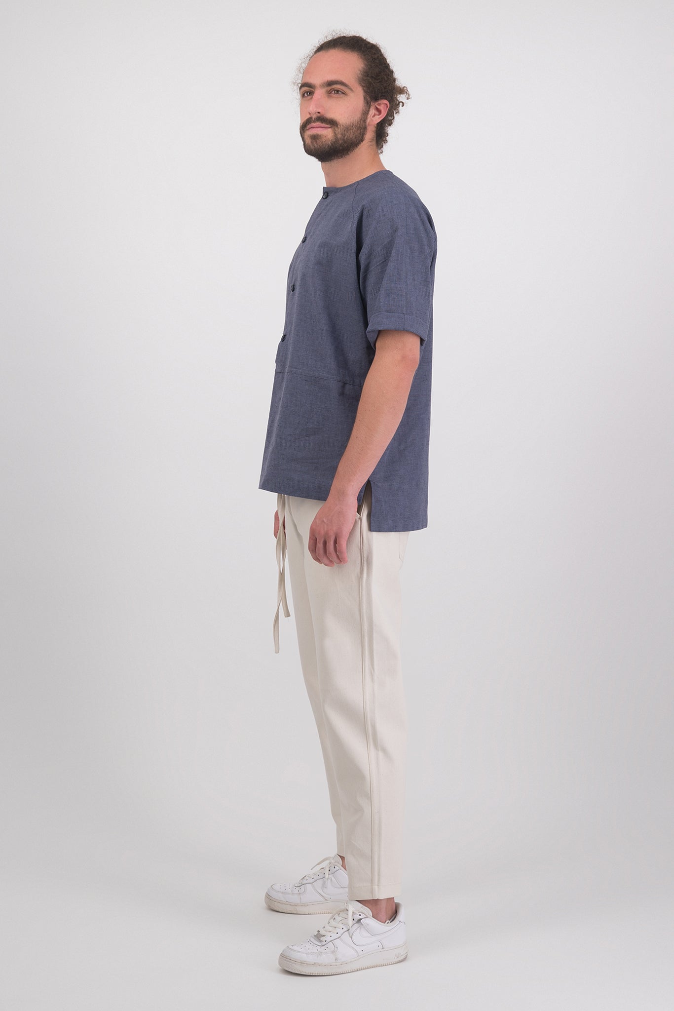 Mendelevium Linen-Blend Button-Down Short Sleeved T-Shirt