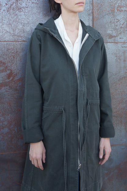 Luna Washed Twill Front Zip Hooded Coat