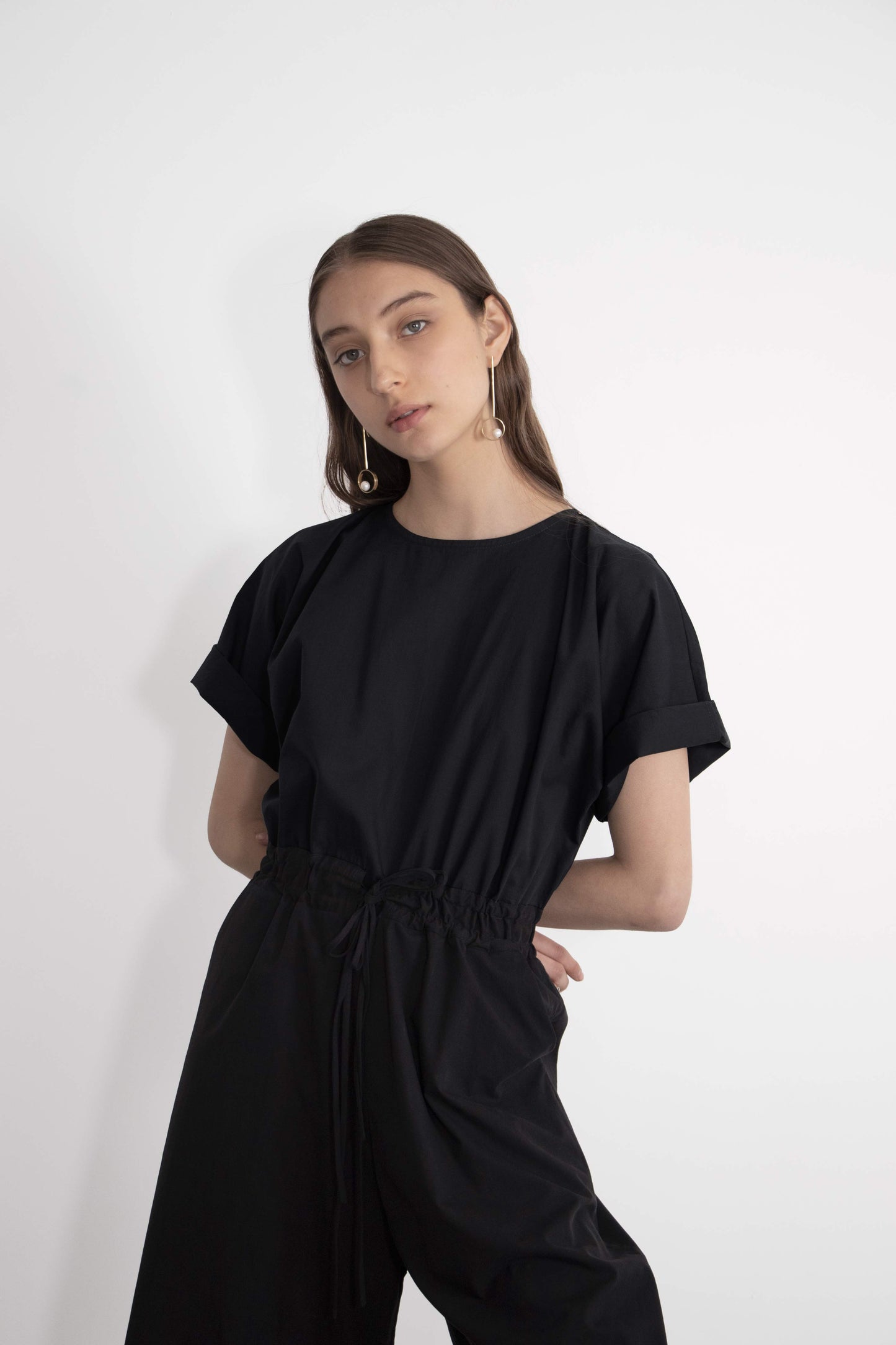 Sodium Poplin Drawstring Waist Jumpsuit