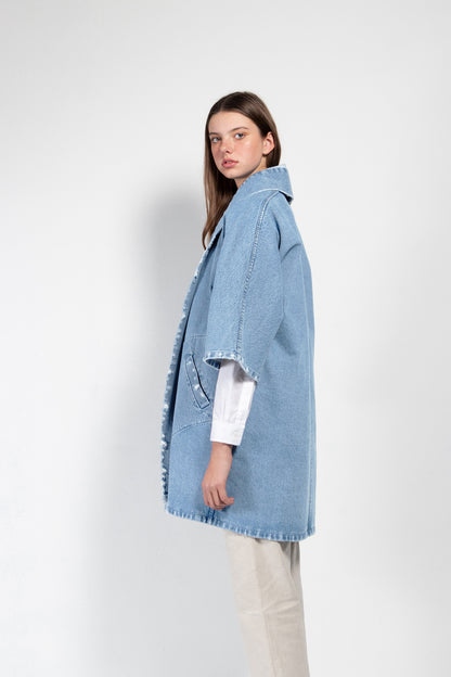 Pollux Distressed Denim Open Kimono Coat