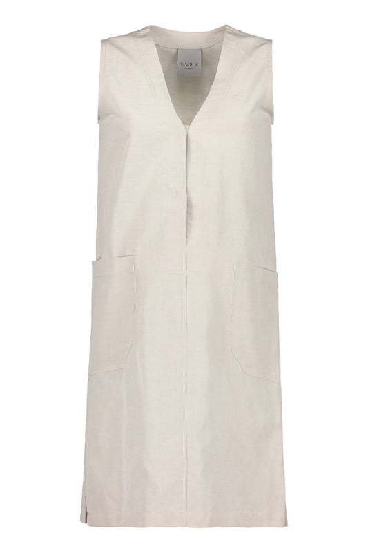 Lithium Silk Blend V-Neck Front Pocket Shift Dress