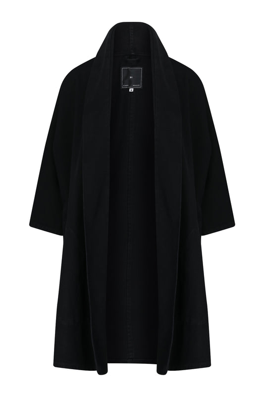 Pollux Black Denim Open Kimono Coat