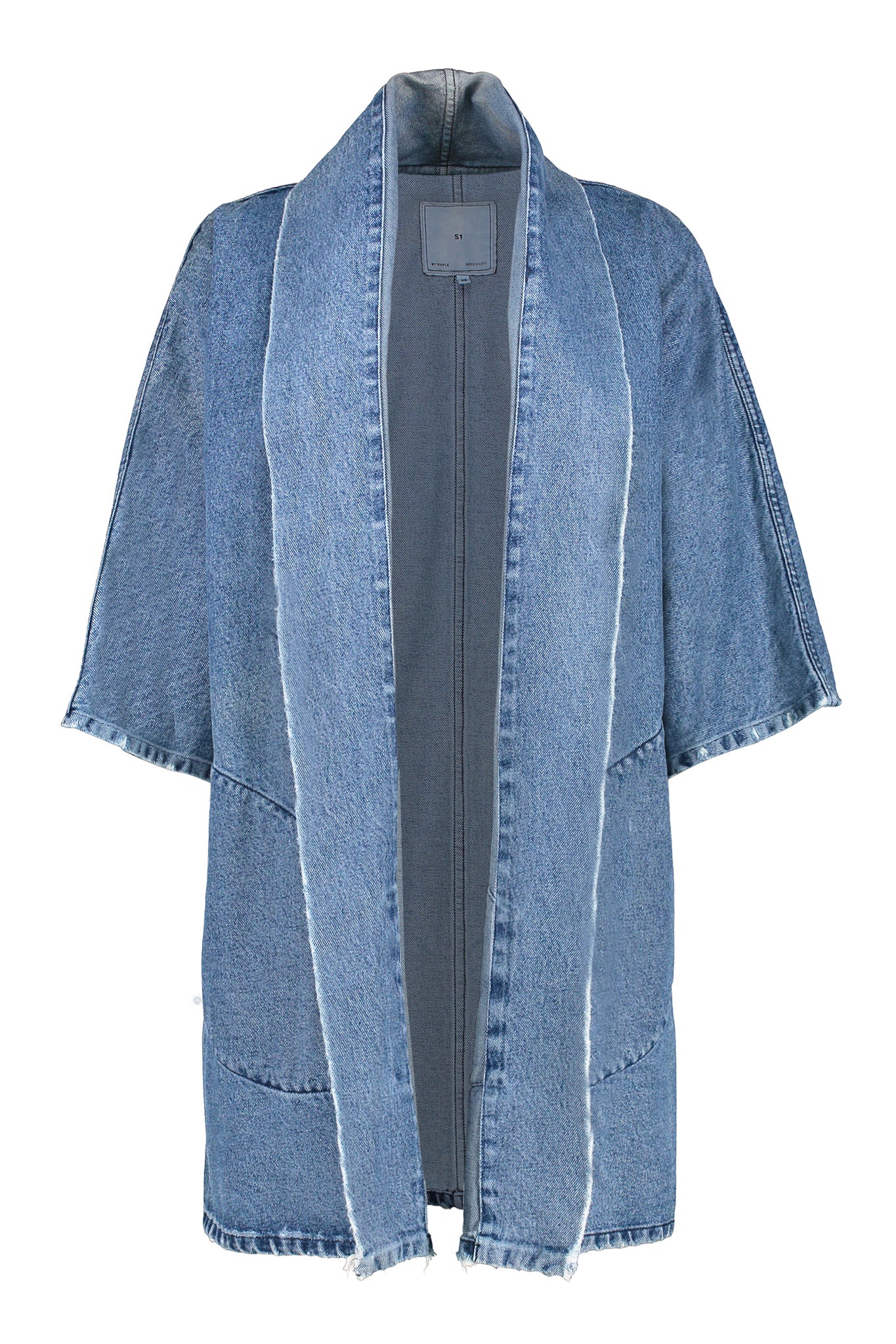 Pollux Distressed Denim Open Kimono Coat