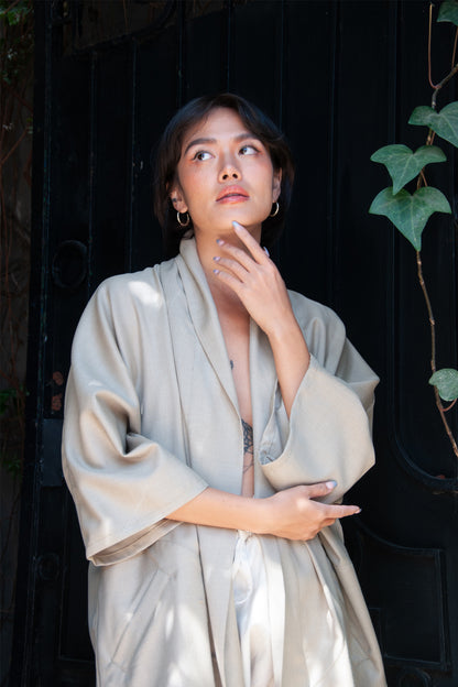 Pollux Wool Linen Blend Open Kimono Coat