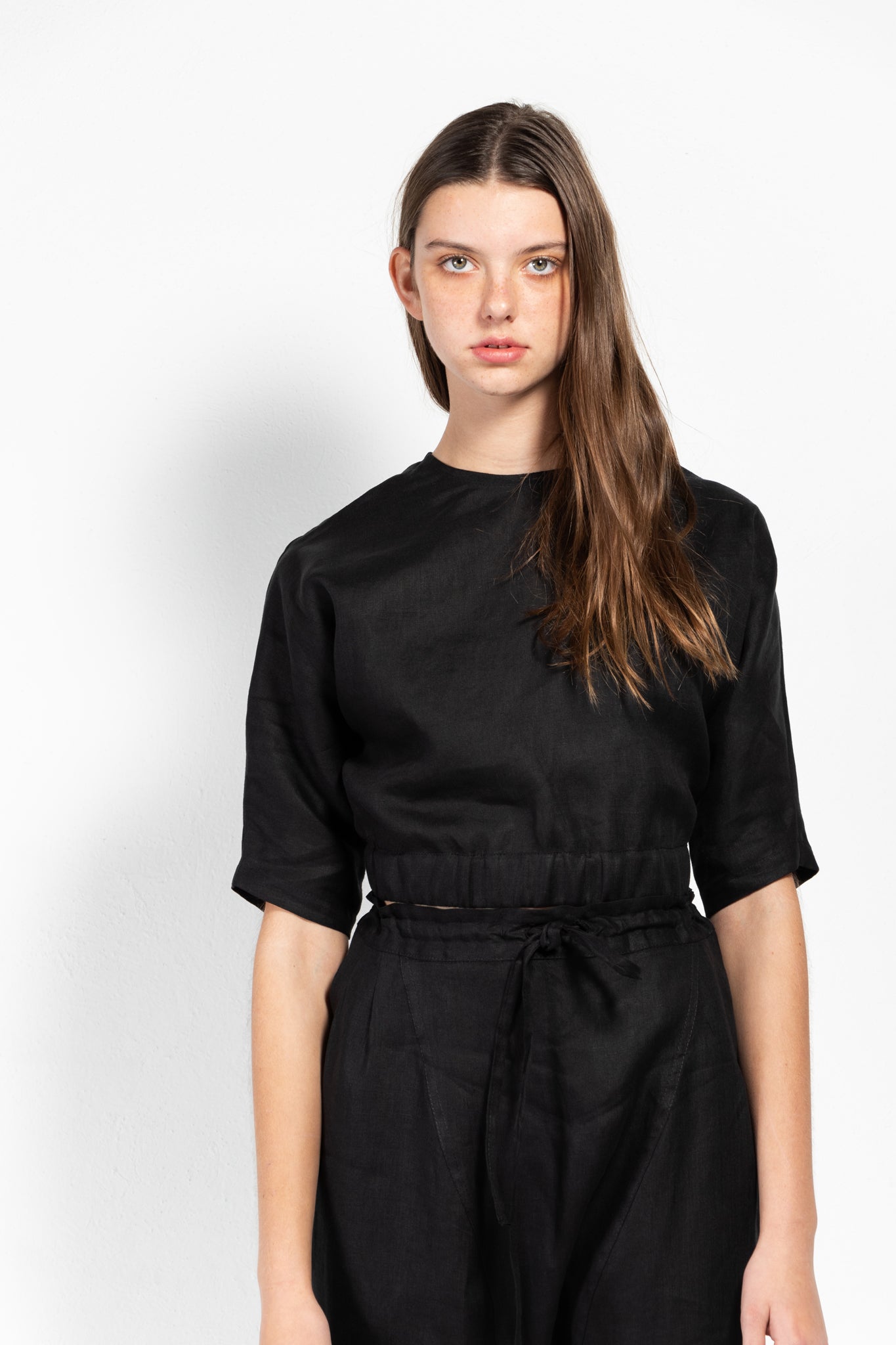 Arugula Linen Open Back Crop Top