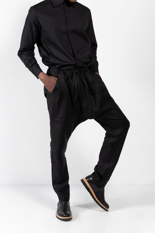 Jorge Linen Blend Drop-Crotch Drawstring Pants