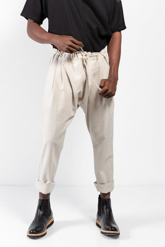 Jorge Linen Blend Drop-Crotch Drawstring Pants