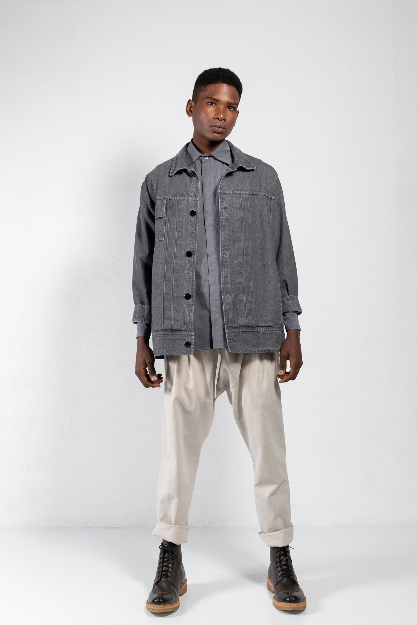 Plumula Pleated Front Washed Denim Jacket