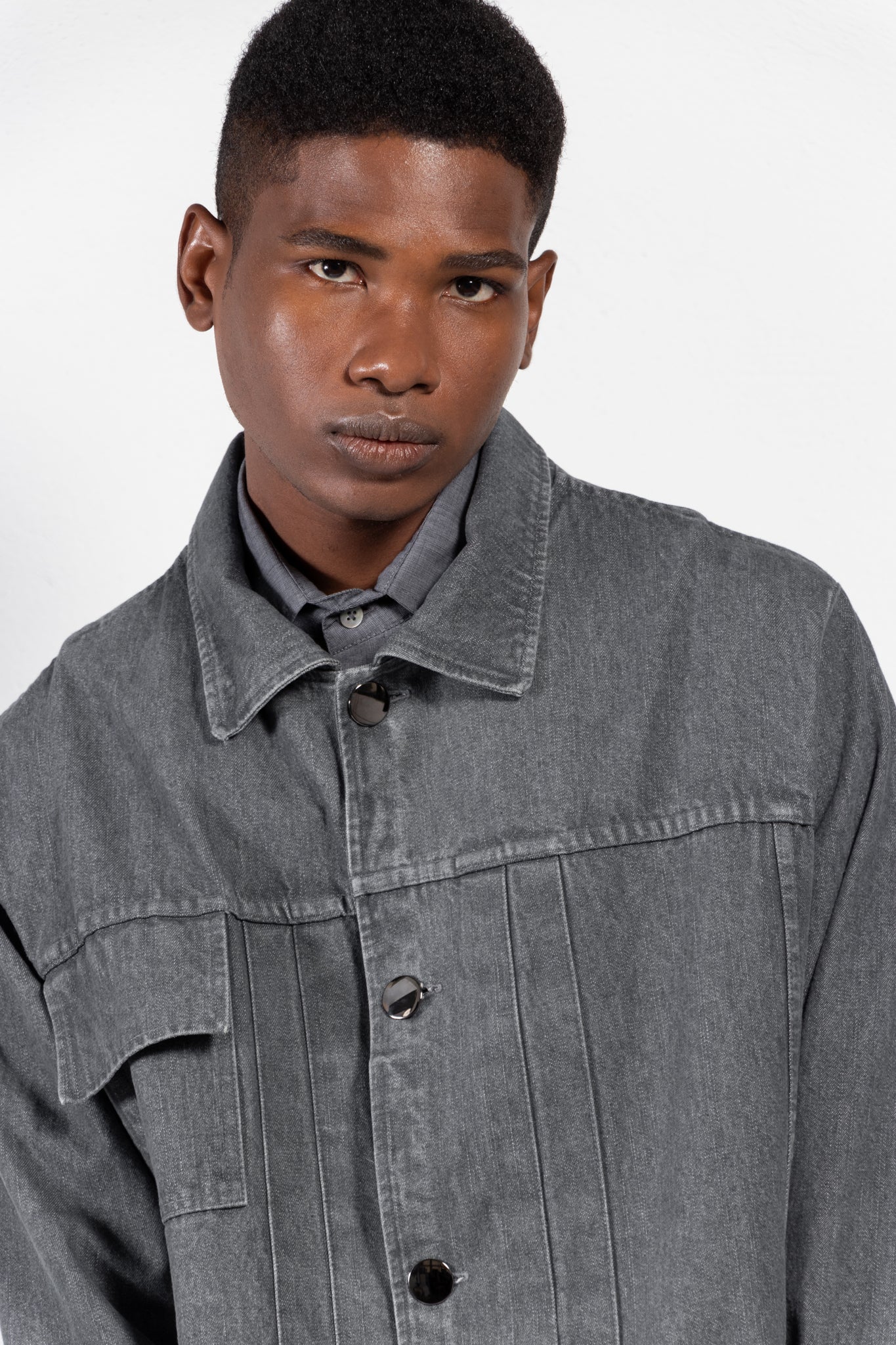 Plumula Pleated Front Washed Denim Jacket