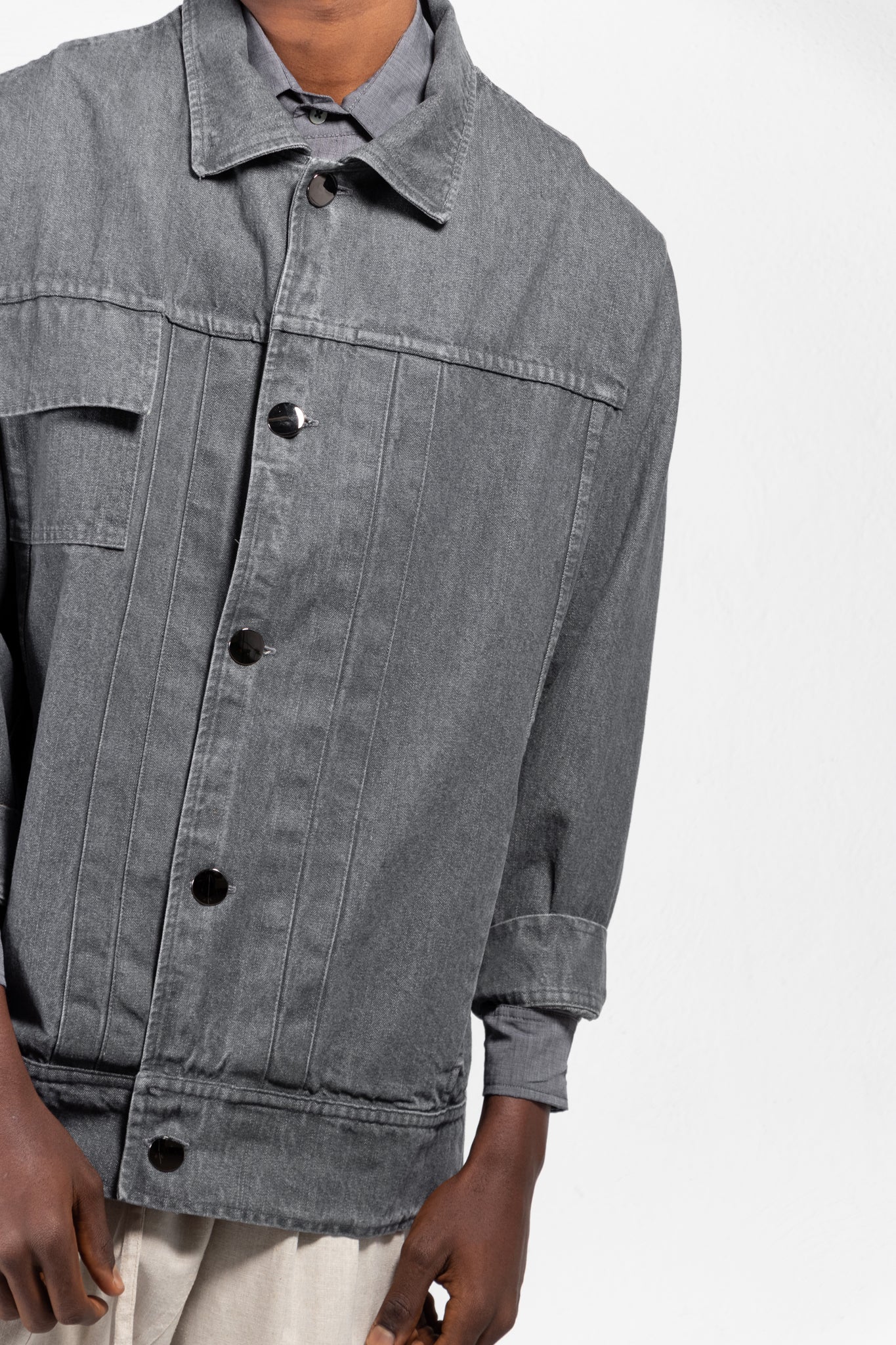 Plumula Pleated Front Washed Denim Jacket