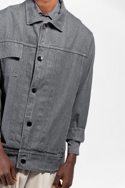 Plumula Pleated Front Washed Denim Jacket