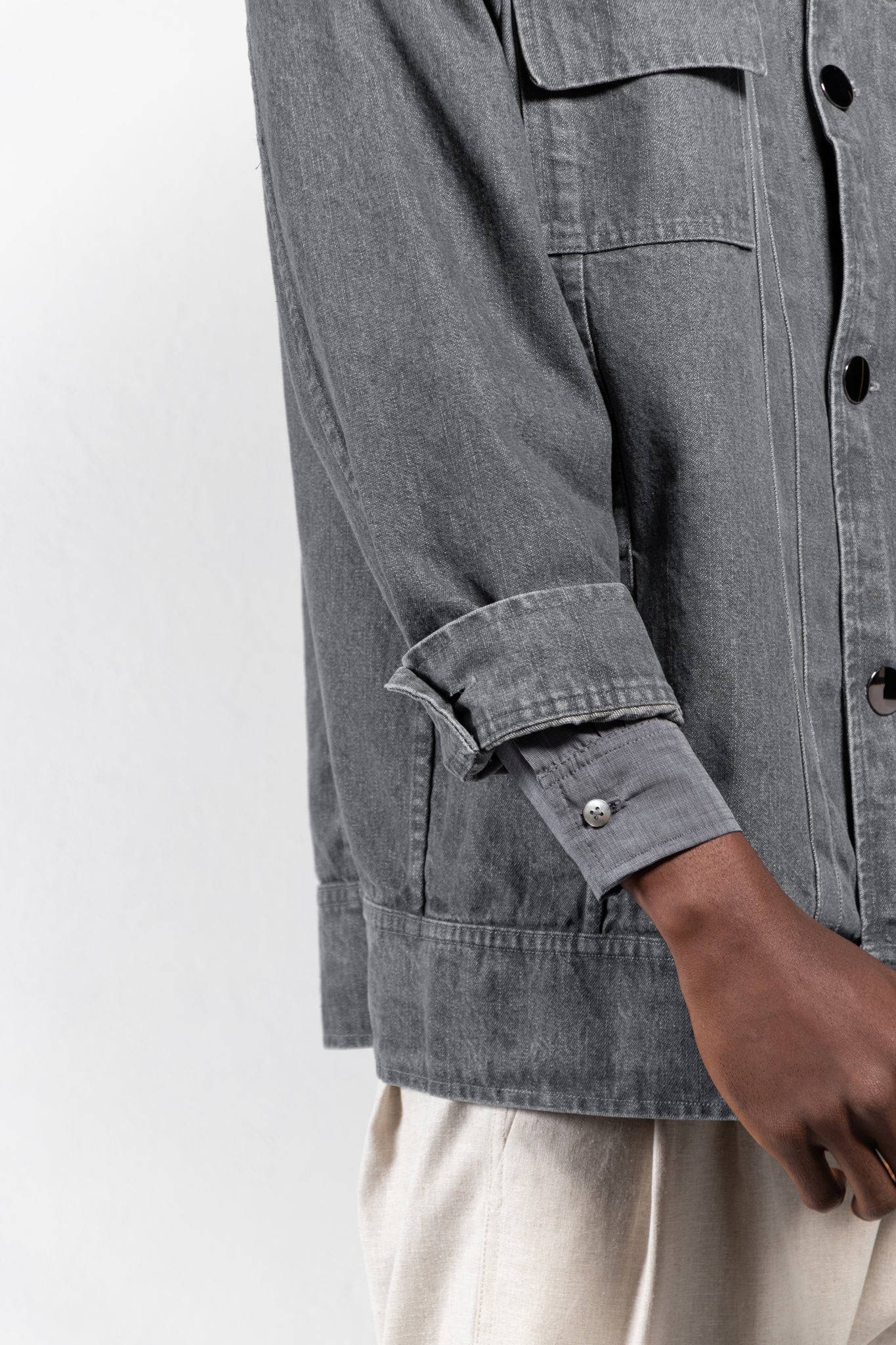 Plumula Pleated Front Washed Denim Jacket