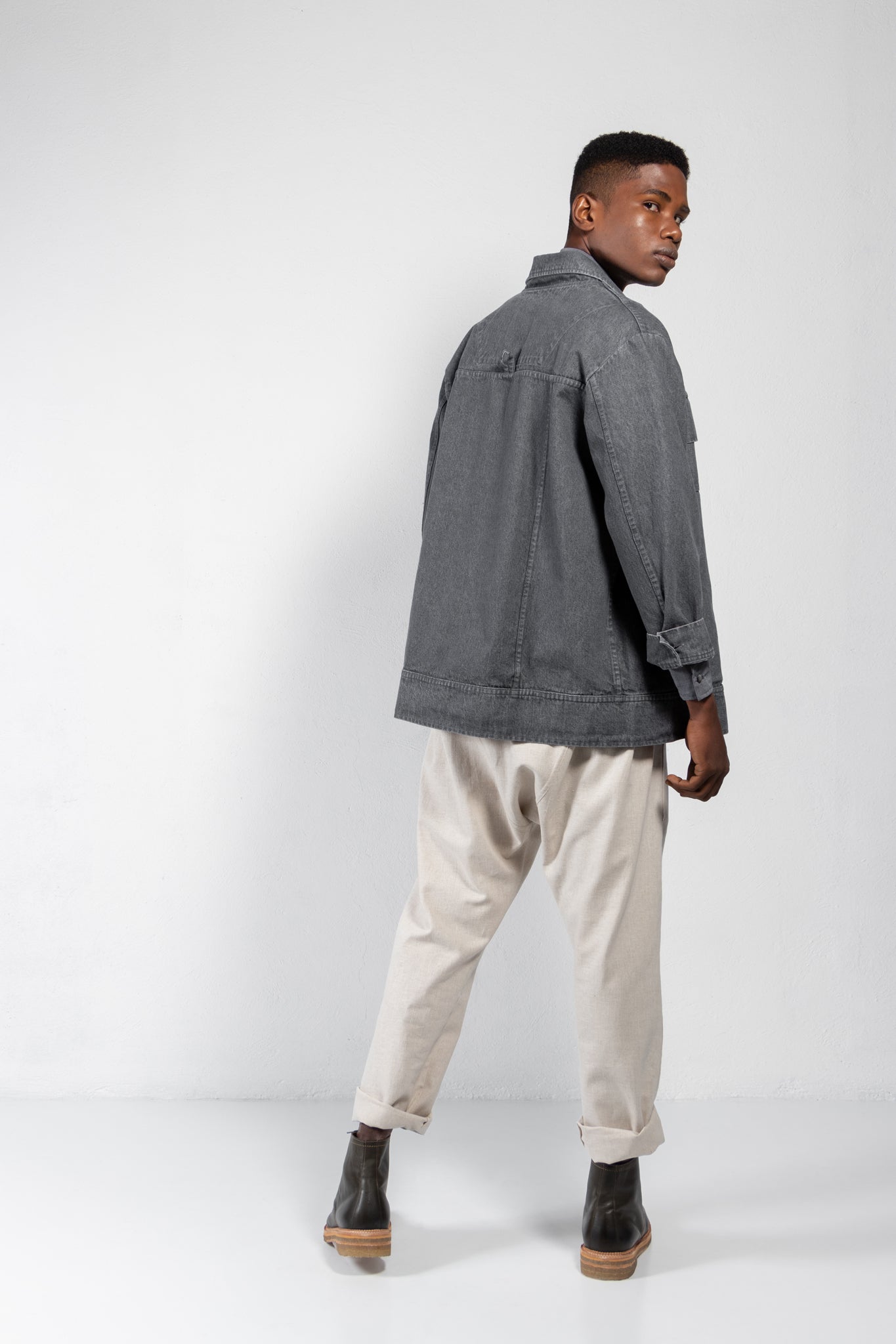 Plumula Pleated Front Washed Denim Jacket