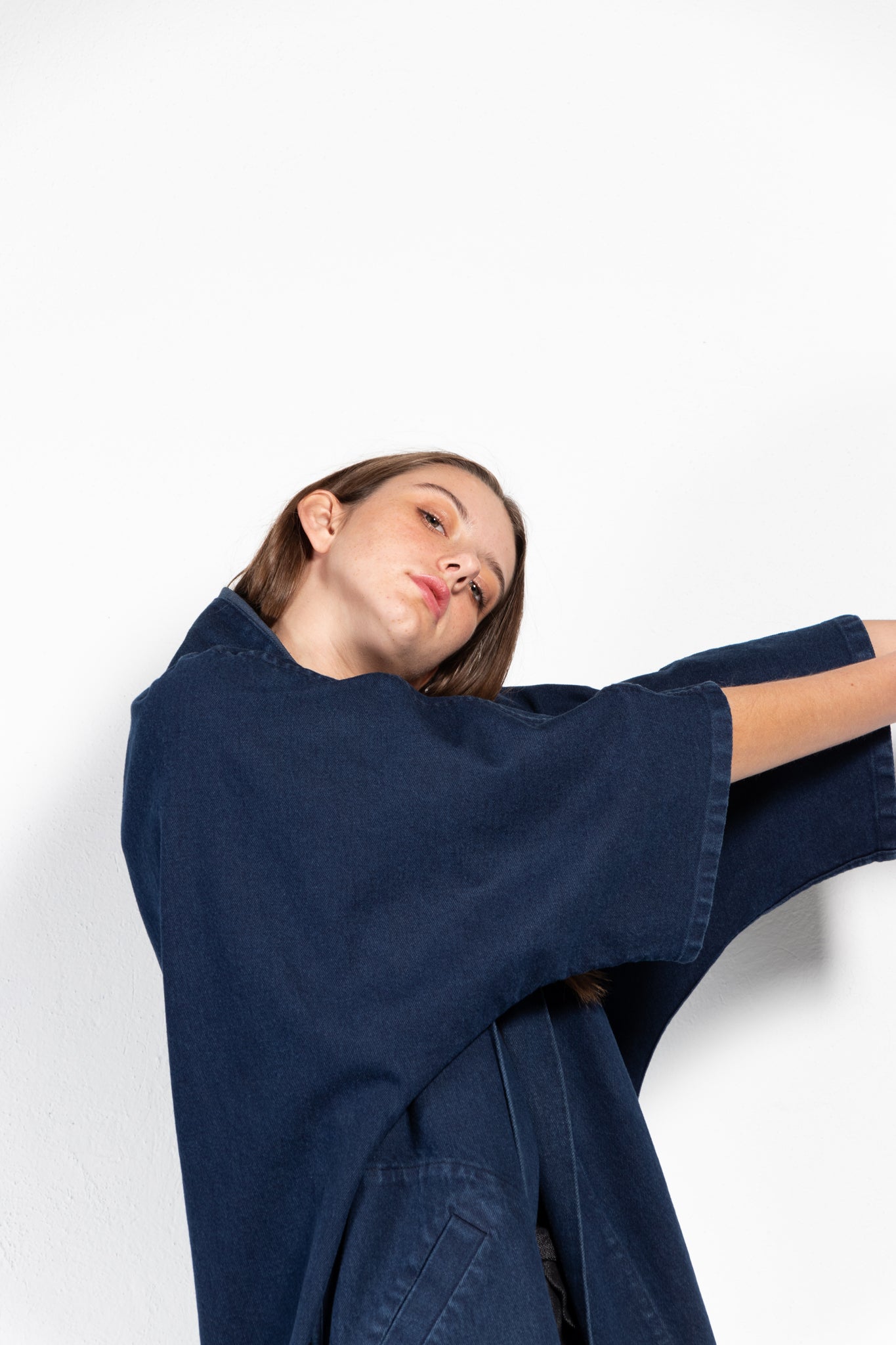 Pollux Dyed Denim Open Kimono Coat