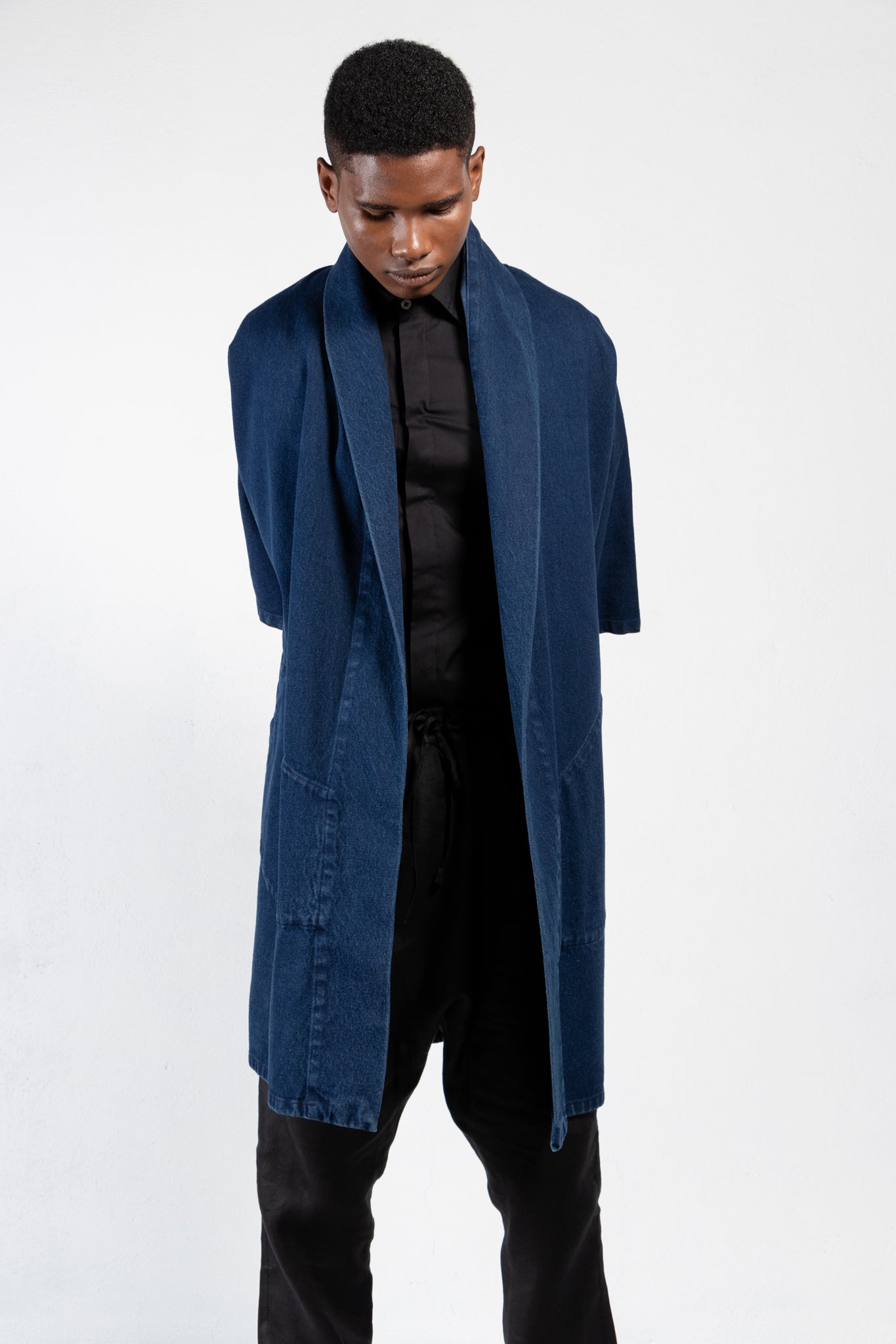 Pollux Dyed Denim Open Kimono Coat