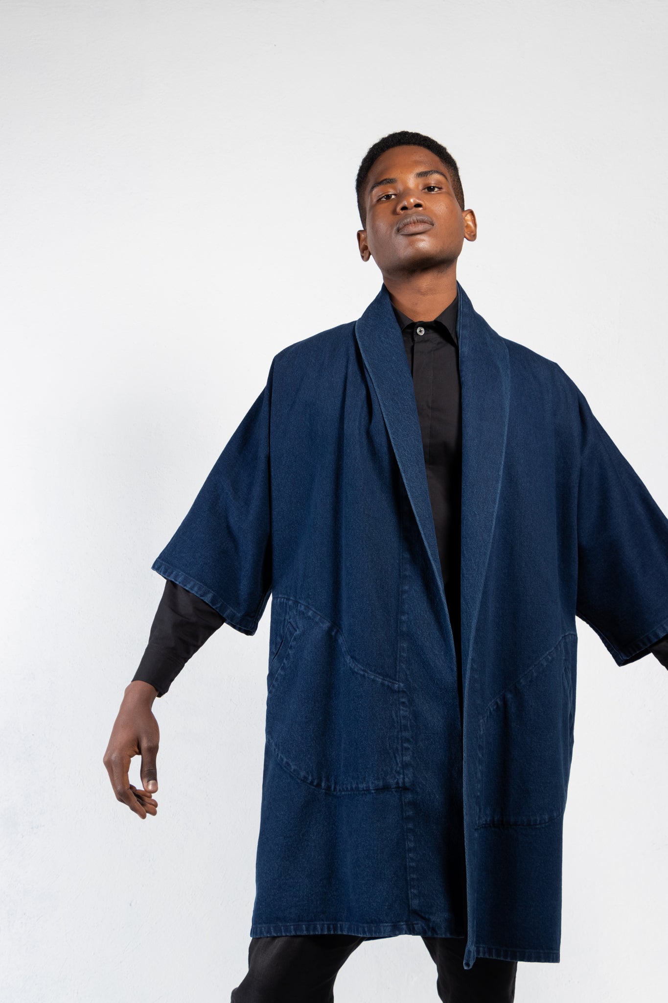 Pollux Dyed Denim Open Kimono Coat