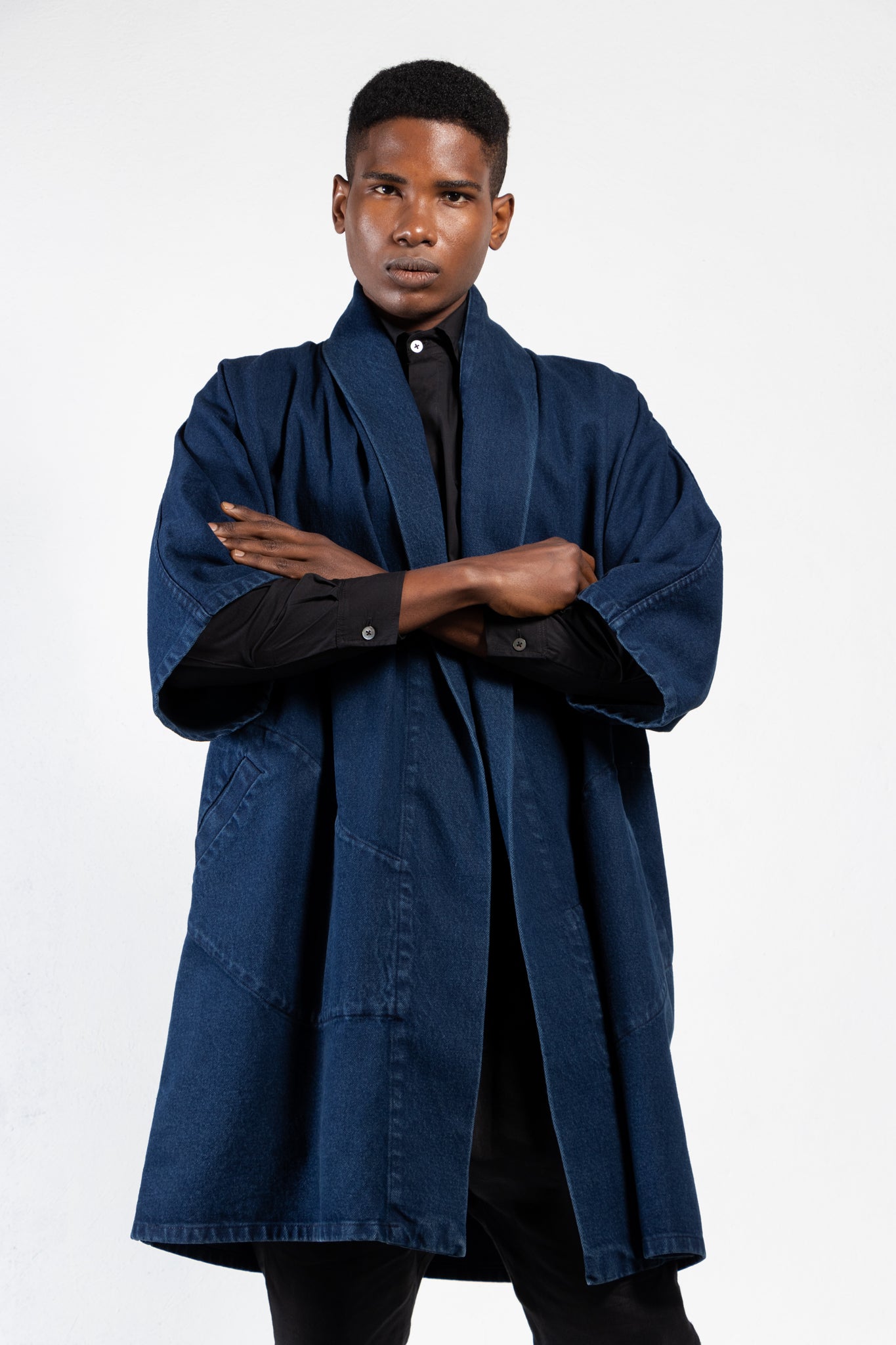 Pollux Dyed Denim Open Kimono Coat