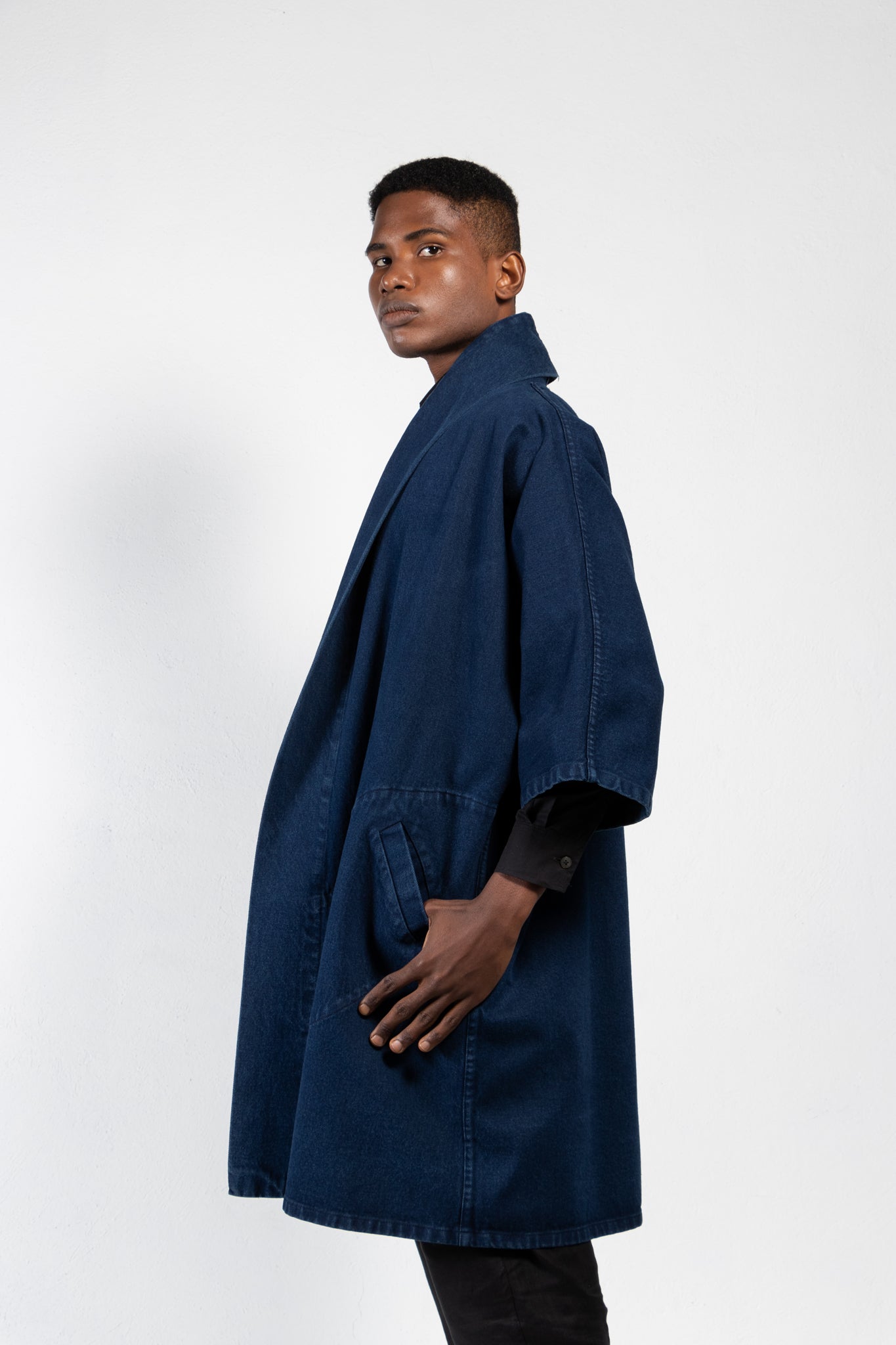 Pollux Dyed Denim Open Kimono Coat