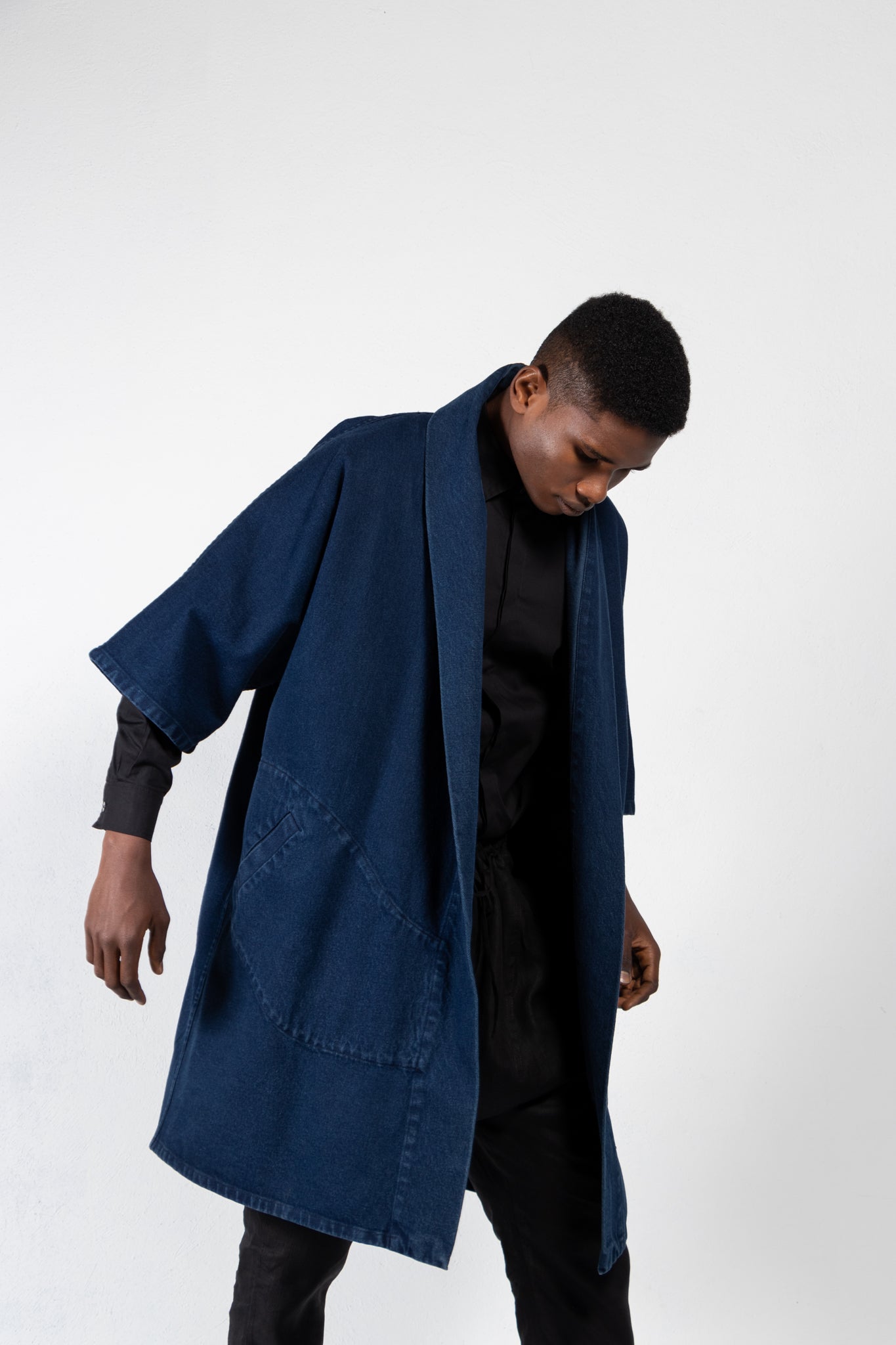 Pollux Dyed Denim Open Kimono Coat
