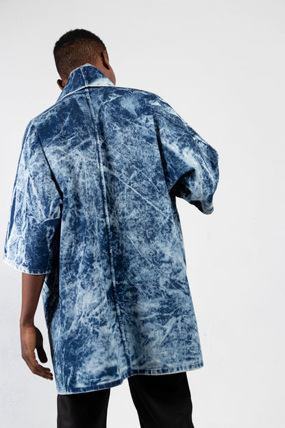 Pollux Bleached Denim Open Kimono Coat