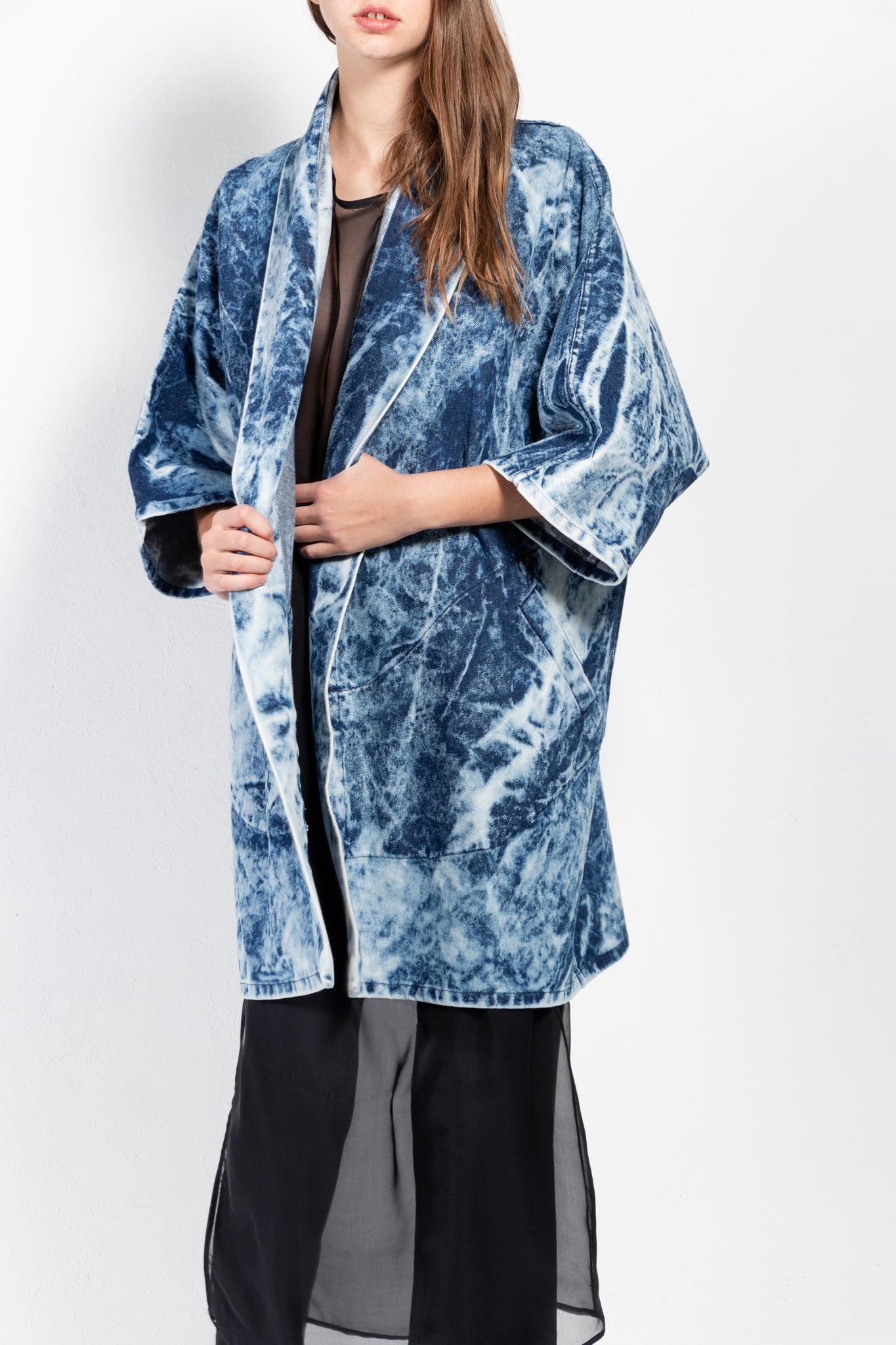 Pollux Bleached Denim Open Kimono Coat