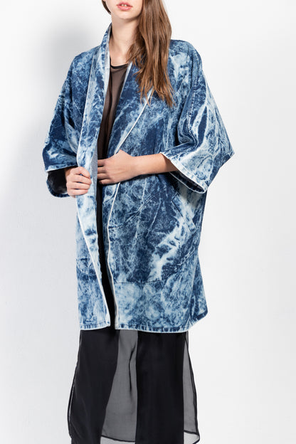 Pollux Bleached Denim Open Kimono Coat