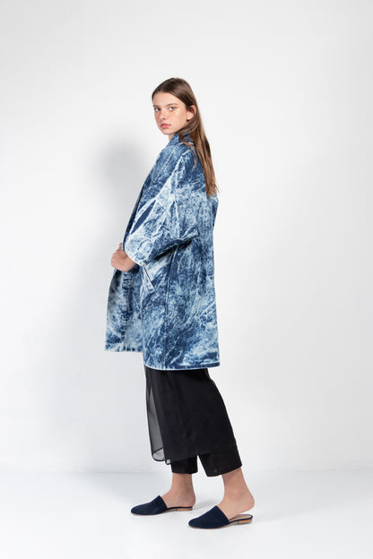 Pollux Bleached Denim Open Kimono Coat