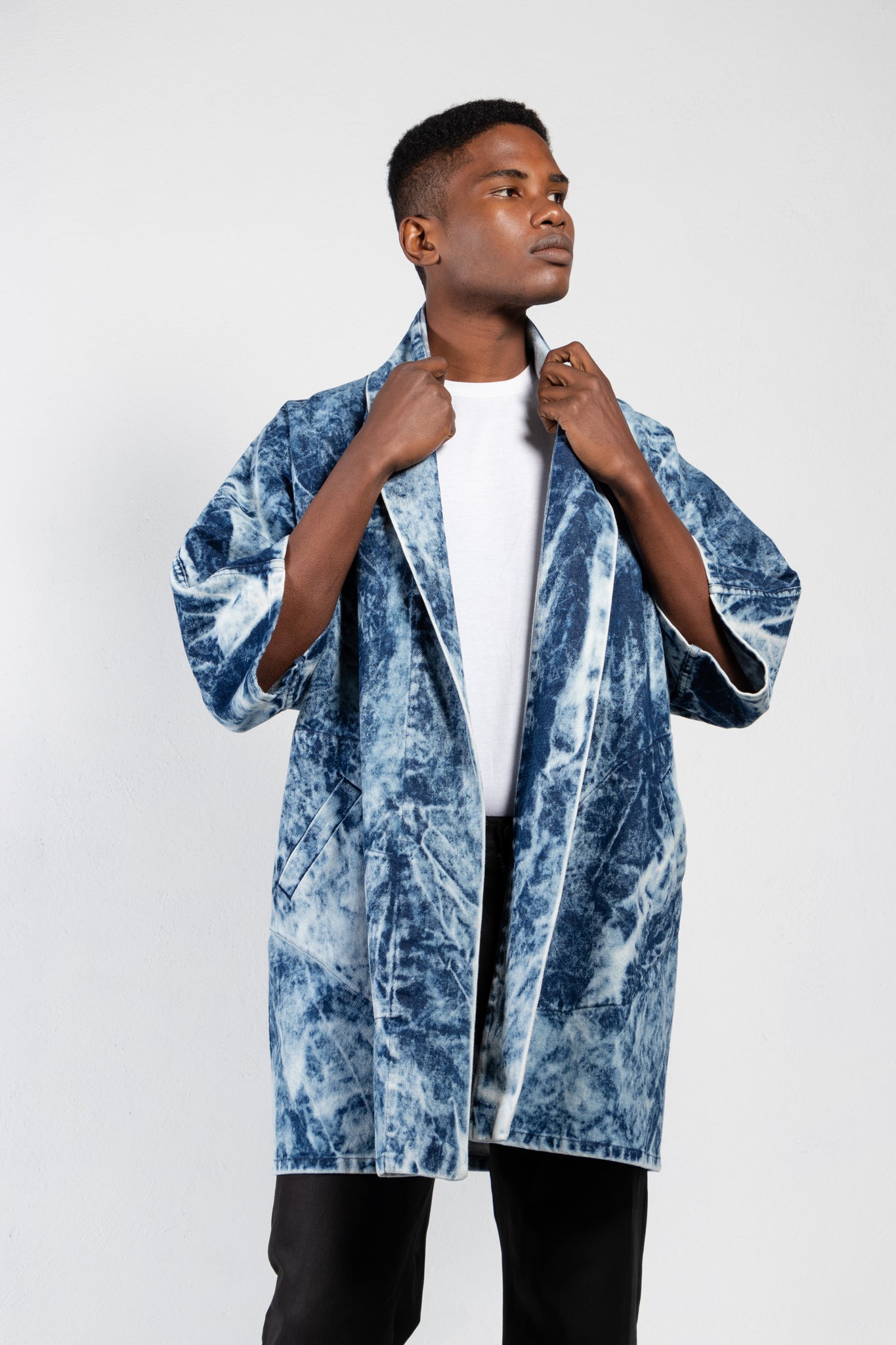 Pollux Bleached Denim Open Kimono Coat