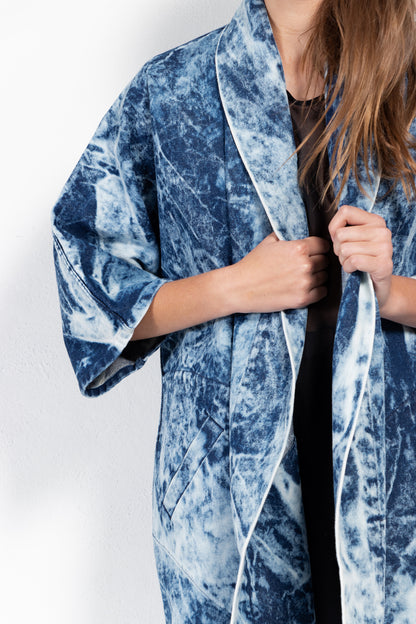 Pollux Bleached Denim Open Kimono Coat
