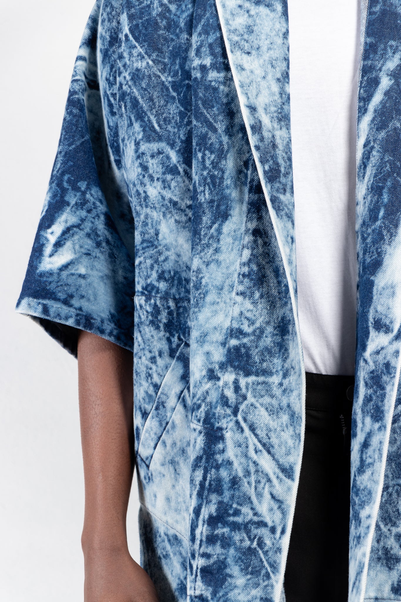 Pollux Bleached Denim Open Kimono Coat