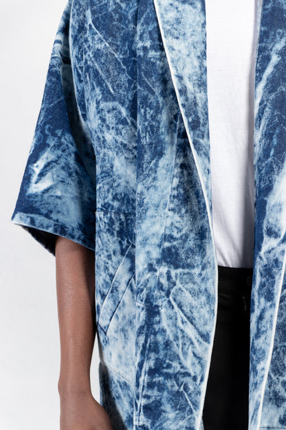 Pollux Bleached Denim Open Kimono Coat