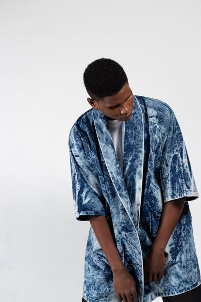 Pollux Bleached Denim Open Kimono Coat