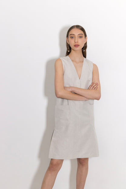 Lithium Silk Blend V-Neck Front Pocket Shift Dress