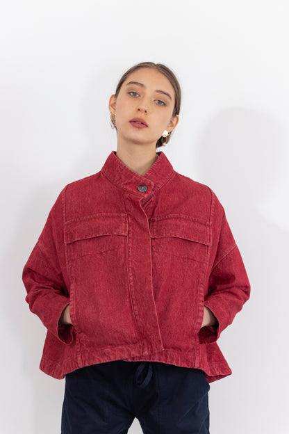 Lianne Washed Denim Multi Pocket Cropped Jacket