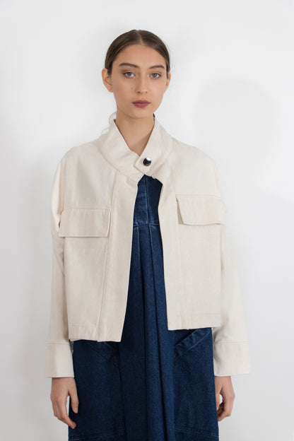 Lianne Washed Denim Multi Pocket Cropped Jacket