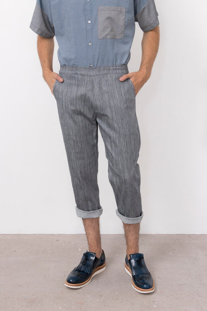 Barium Elastic Waist Stretch Denim Pants