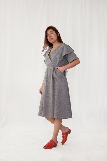 Ginger Melange Layered V-Neck Collar Dress