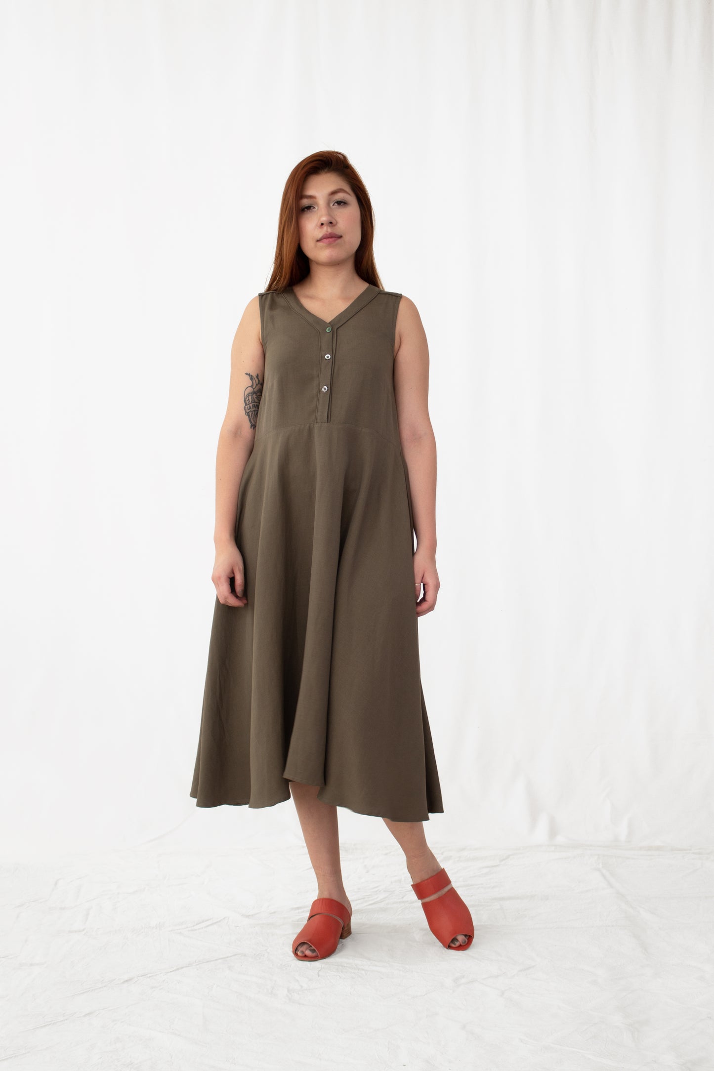 Nettle Linen-Blend Button Front Dress