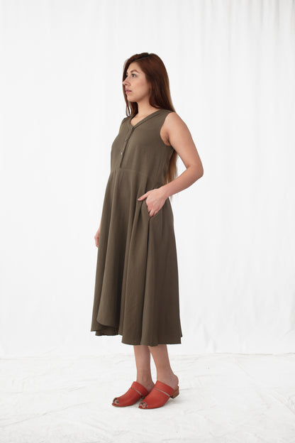 Nettle Linen-Blend Button Front Dress