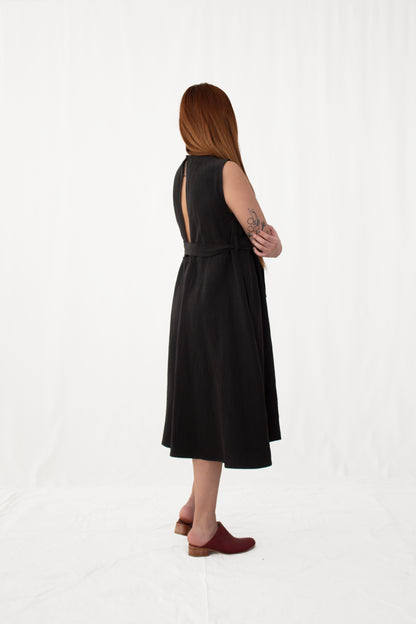 Rosemary Linen-Silk Waist-Tie Dress