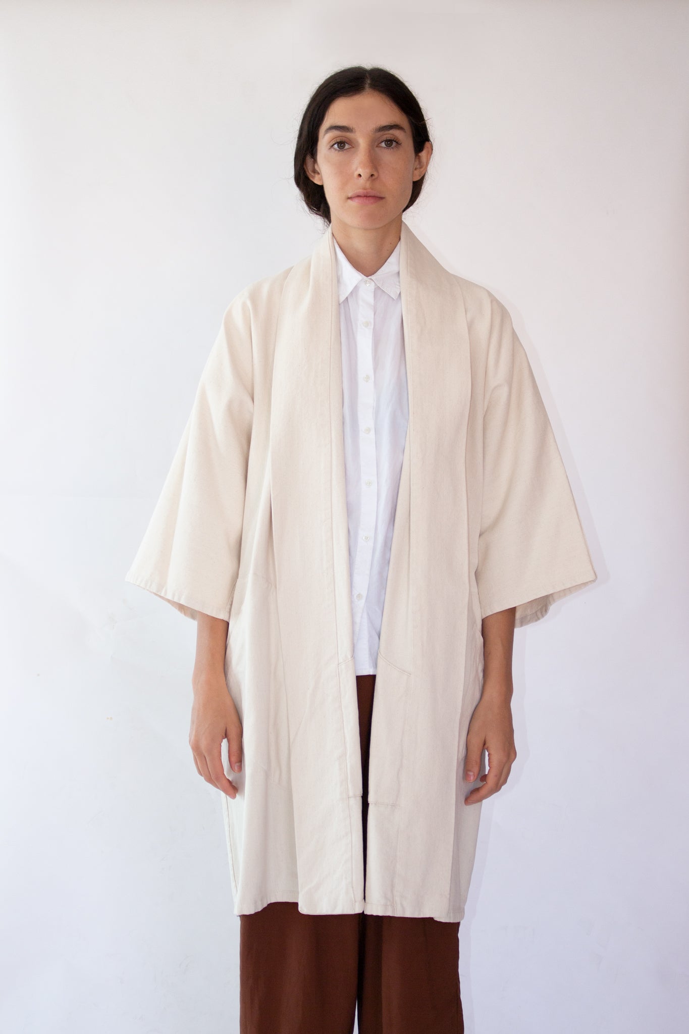 Pollux Ivory Denim Open Kimono Coat