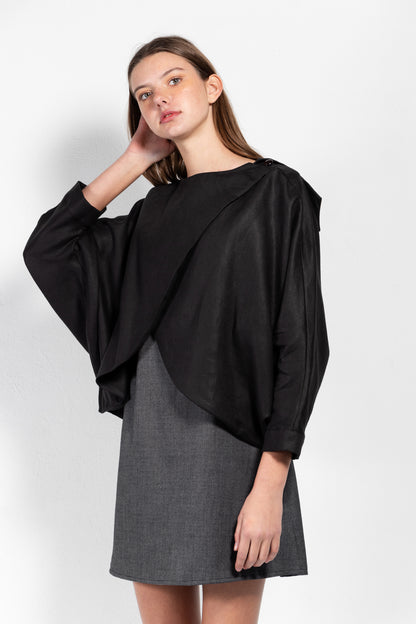 Andrea Linen Blend Crossover Cape Top